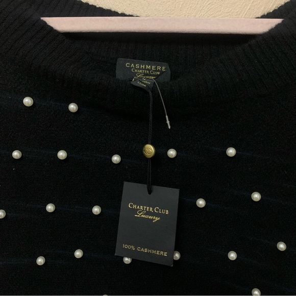 Charter Club Cashmere Pearl Embellished One-Shoulder Sweater Size Small NWT New - Picture 7 of 10